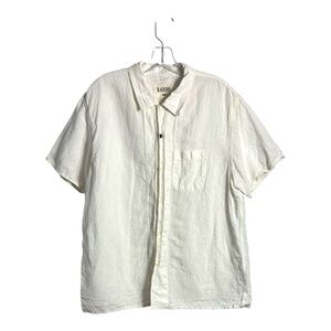 Kardo Mens White Button Up Short Sleeve Linen Shirt Size XL